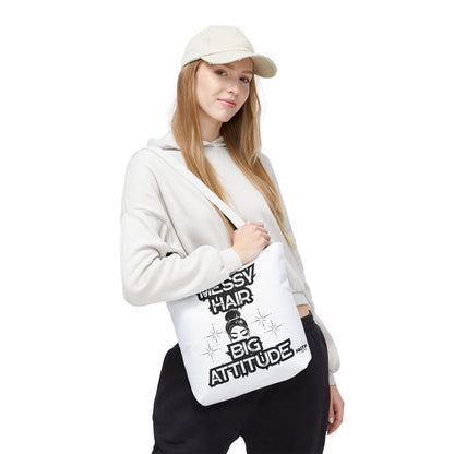 FaithStyles Tote Bag — "Messy Hair Big Attitude" Graphic Tote for Stylish Women