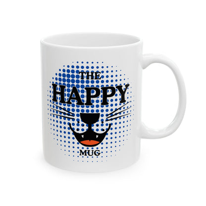 FaithStyles Ceramic Mug — "Happy Mug" Blue Halftone Coffee Cup (11oz & 15oz)
