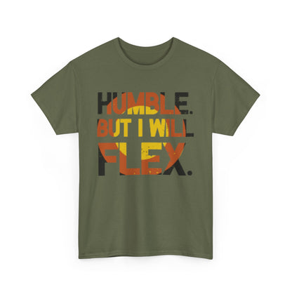 Male Heavy Cotton Tee - 'Humble. But I Will Flex.' Motivational Shirt, Gift for Fitness Lovers, Casual Top, Birthday Gift, Gym Wear