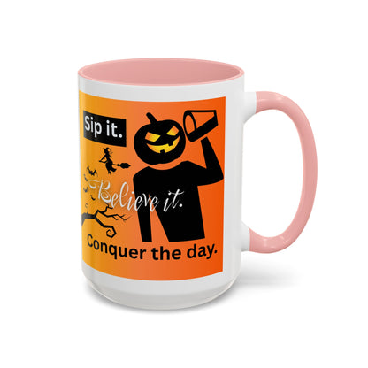 Halloween-Themed Coffee Mug, Sip It Believe It Conquer the Day, Fall Decor, Gift for Pumpkin Lovers, Autumn Kitchenware
