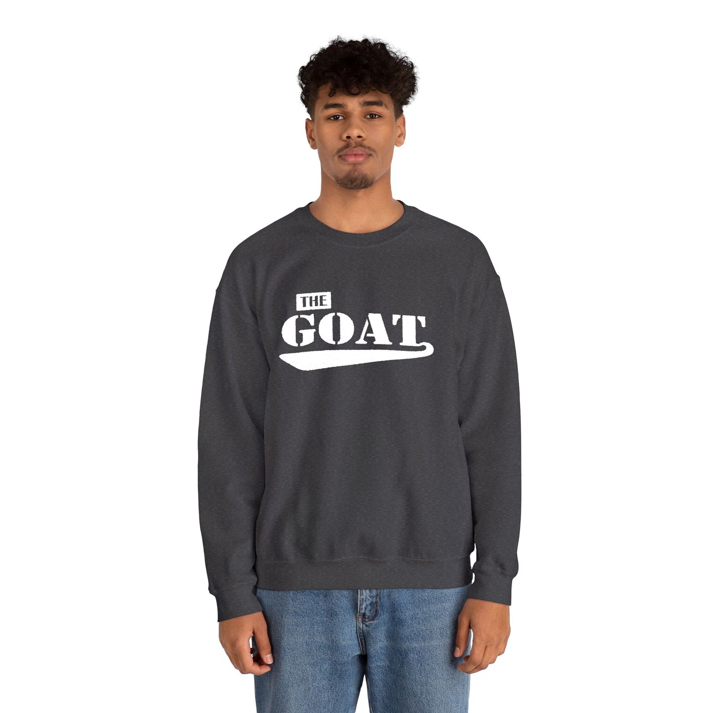 NEW FaithStyles Embroidery The GOAT Crewneck Sweatshirt – Bold White Graphic Pullover
