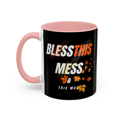 Bless This Mess Coffee Mug, Autumn Mug, Funny Mug Gift, Black Ceramic Mug, Fall Coffee Cup