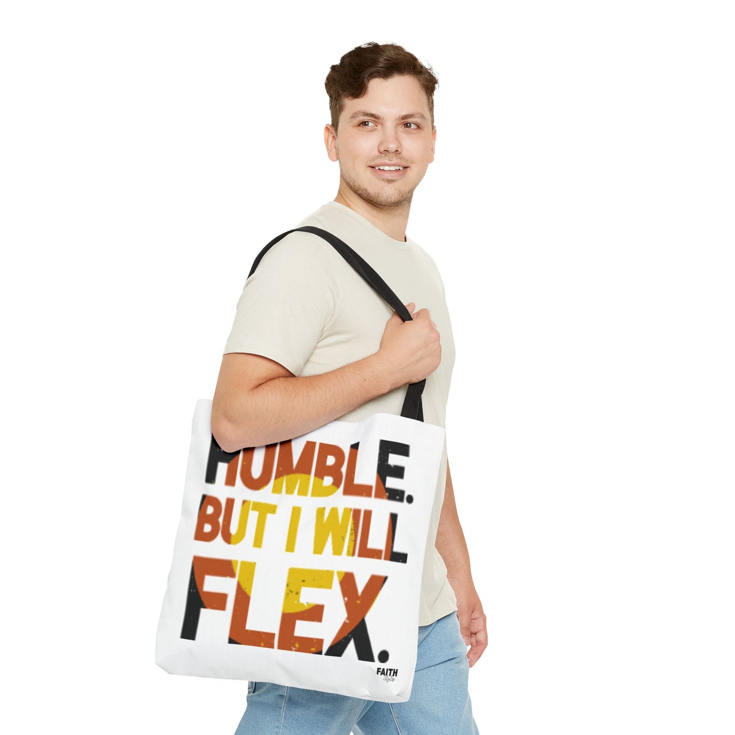 FaithStyles Tote Bag — “Humble But I Will Flex” Graphic Tote, Motivational Everyday Bag