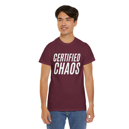 Certified Chaos Unisex Heavy Cotton Tee, Casual Tee, Graphic Tee, Trendy T-Shirt, Gift for Friends, Everyday Wear