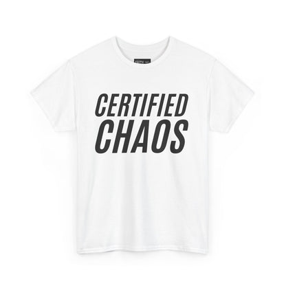 Certified Chaos Unisex Heavy Cotton Tee, Casual Tee, Graphic Tee, Trendy T-Shirt, Gift for Friends, Everyday Wear