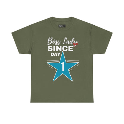 Boss Lady Since Day 1 Tee - Unisex Heavy Cotton Shirt, Perfect for Bosses, Gifts, Celebrations, Fun Occasions, Casual Wear