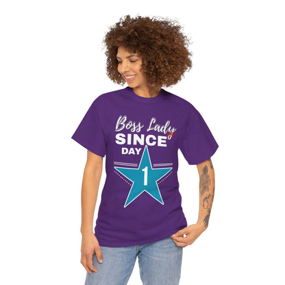Boss Lady Since Day 1 Tee - Unisex Heavy Cotton Shirt, Perfect for Bosses, Gifts, Celebrations, Fun Occasions, Casual Wear