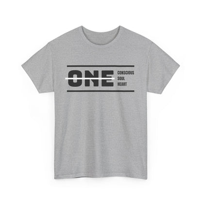 Male's Heavy Cotton Tee - 'ONE' Conscious Soul Heart | Casual Apparel, Gift for Mindfulness, Inspirational Wear, Summer Tee, Everyday Style