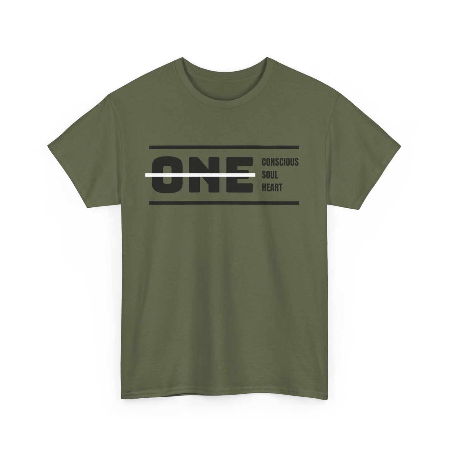 Male's Heavy Cotton Tee - 'ONE' Conscious Soul Heart | Casual Apparel, Gift for Mindfulness, Inspirational Wear, Summer Tee, Everyday Style