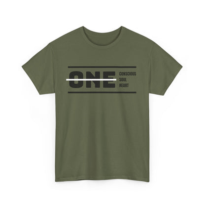 Male's Heavy Cotton Tee - 'ONE' Conscious Soul Heart | Casual Apparel, Gift for Mindfulness, Inspirational Wear, Summer Tee, Everyday Style