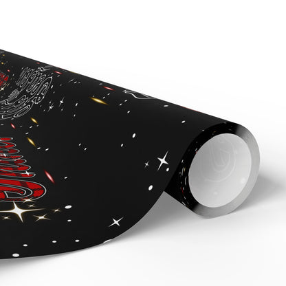 Wrapping Paper Roll — Black Space Pattern with Red 'Ho Ho Ho' Holiday Design
