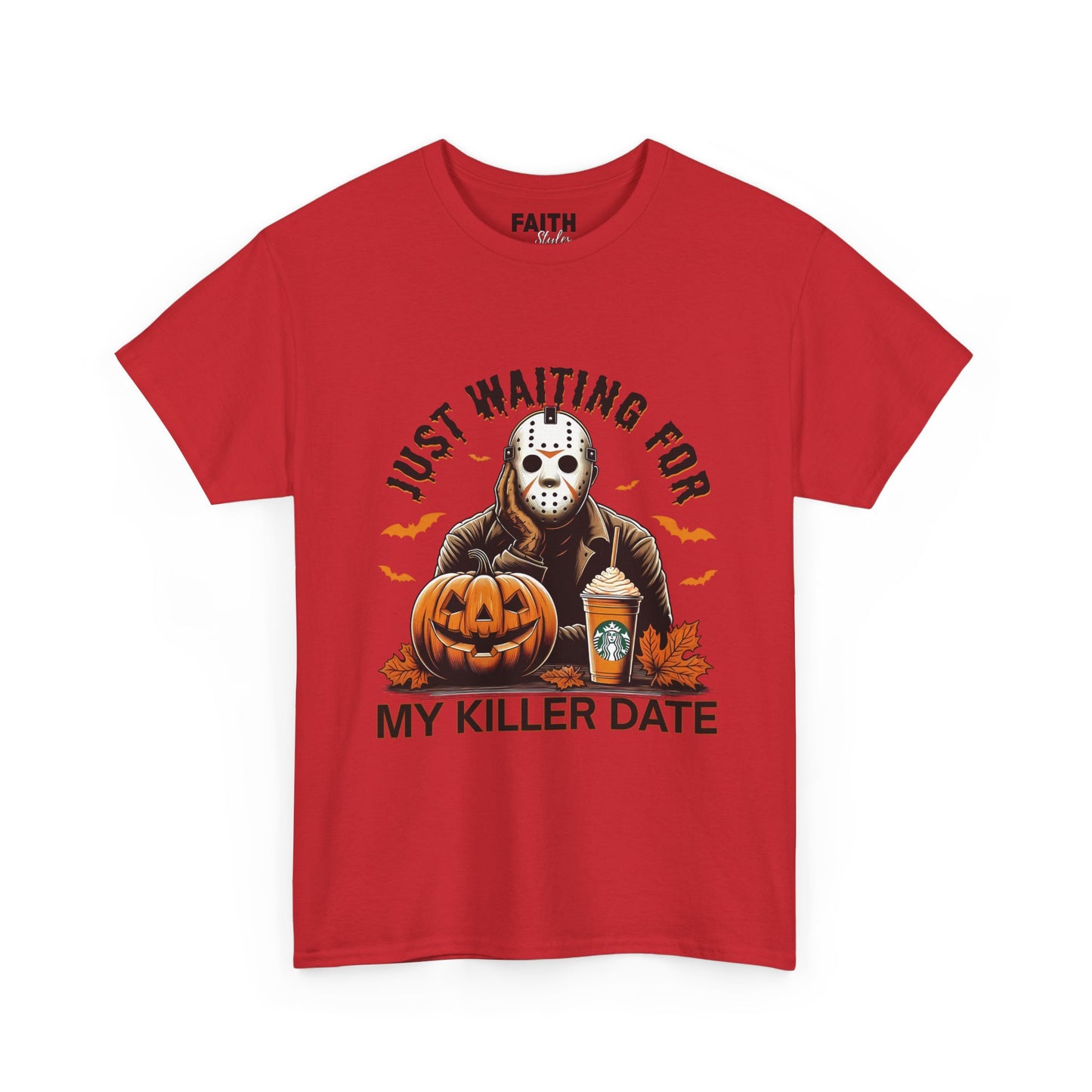 Unisex Halloween Graphic Tee, Spooky T-Shirt for Fall, Just Waiting for My Killer Date Shirt, Perfect for Halloween Parties or Gift