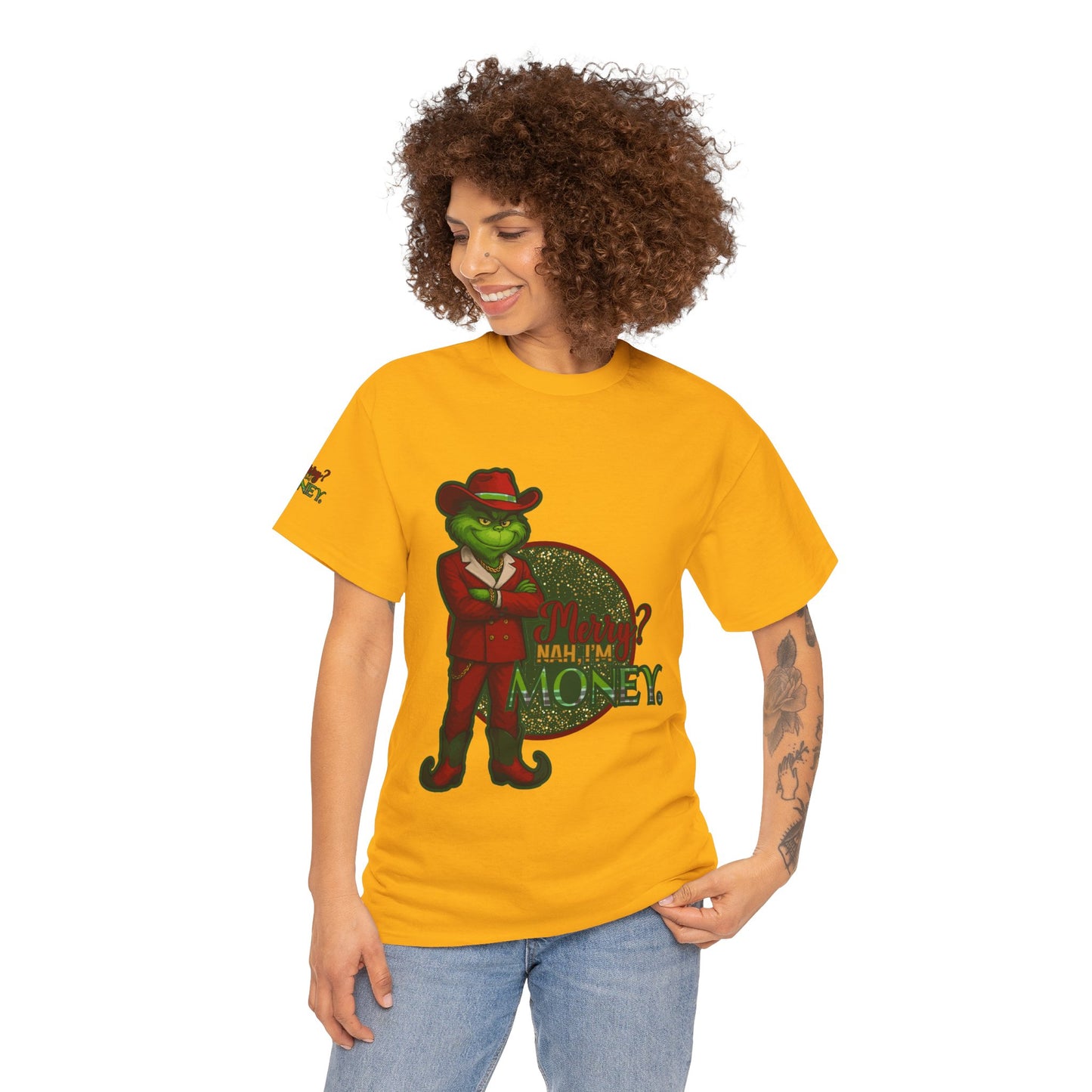 Grinch Inspired in Red Suit Tee — "Nah, I’m Money" Christmas Graphic T-Shirt