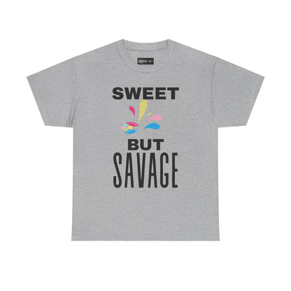 Sweet but Savage Grandma Cotton Tee | Fun Gift for Trendsetters, Everyday Wear, Birthday Party, and Casual Outings