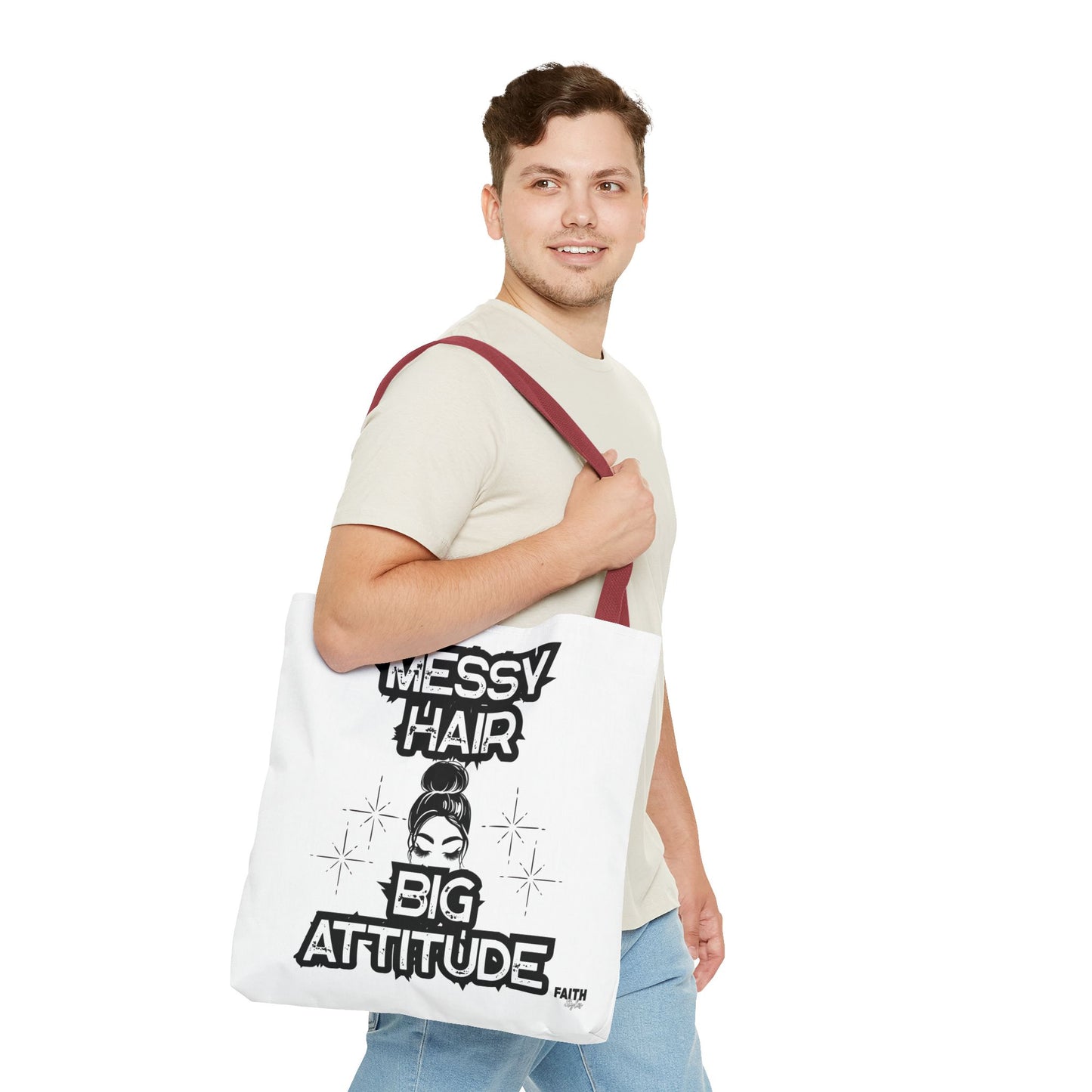 FaithStyles Tote Bag — "Messy Hair Big Attitude" Graphic Tote for Stylish Women