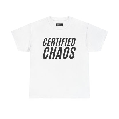 Certified Chaos Unisex Heavy Cotton Tee, Casual Tee, Graphic Tee, Trendy T-Shirt, Gift for Friends, Everyday Wear