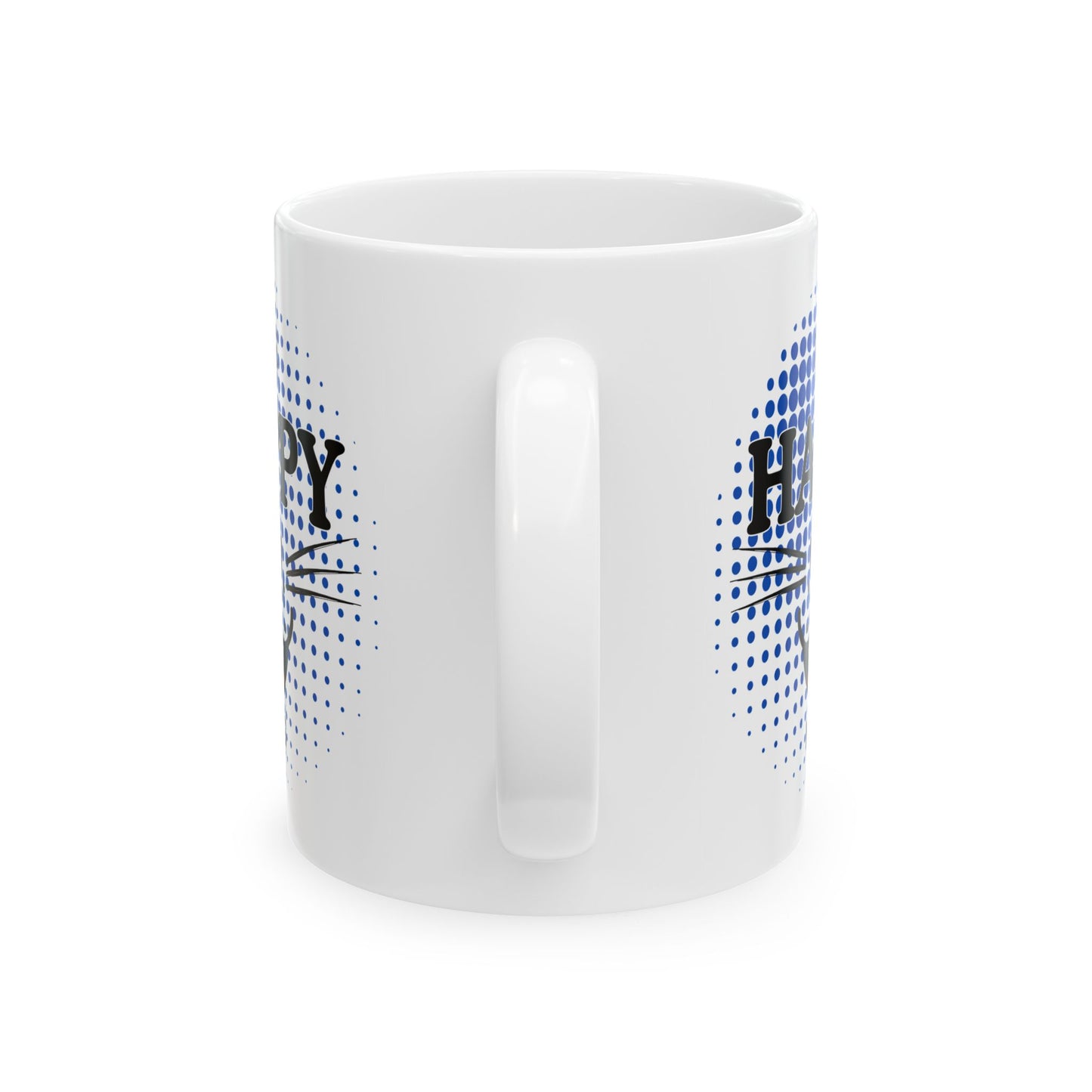 FaithStyles Ceramic Mug — "Happy Mug" Blue Halftone Coffee Cup (11oz & 15oz)