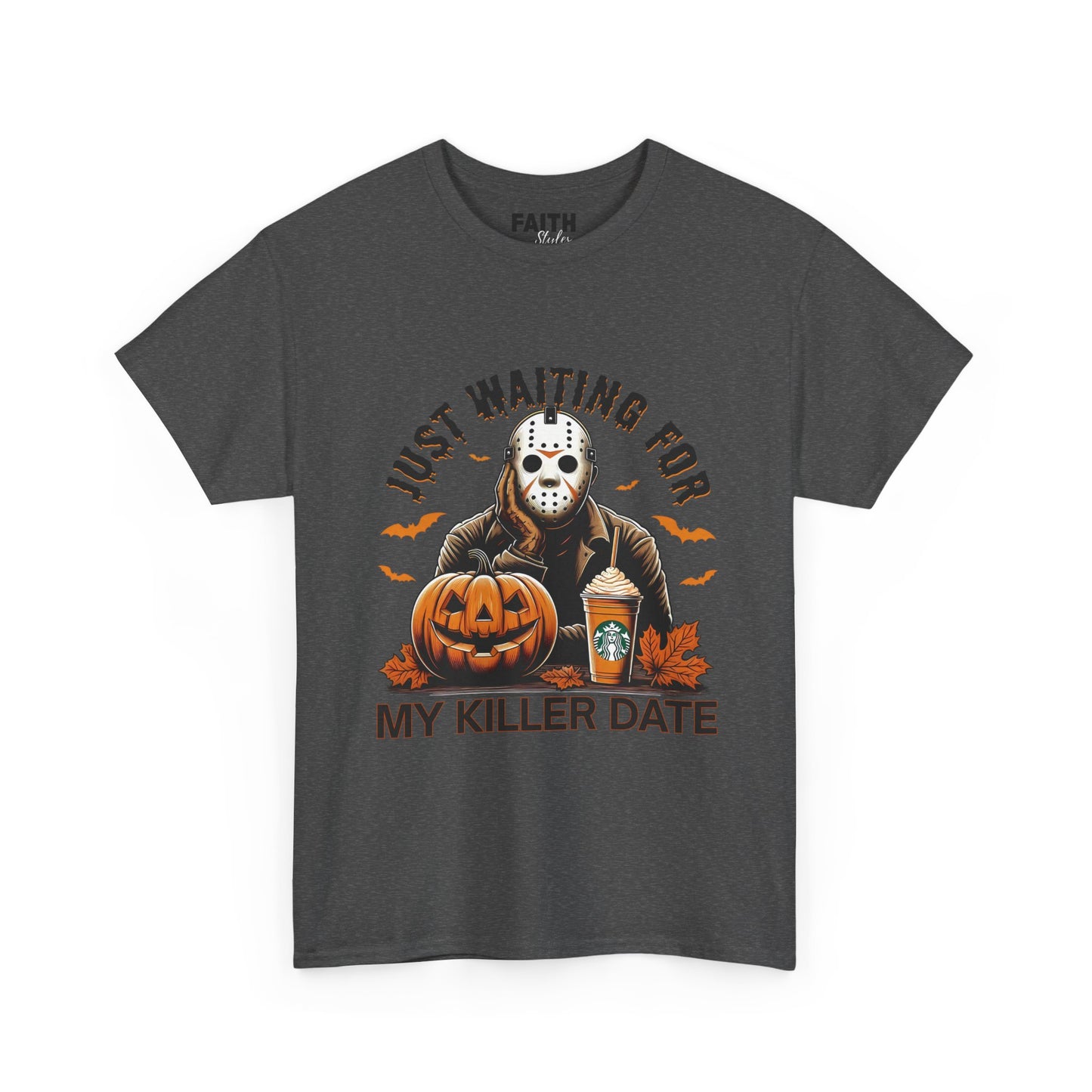 Unisex Halloween Graphic Tee, Spooky T-Shirt for Fall, Just Waiting for My Killer Date Shirt, Perfect for Halloween Parties or Gift