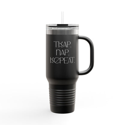 FaithStyles “Trap. Nap. Repeat.” Insulated Travel Tumbler – Stainless Steel Mug with Straw