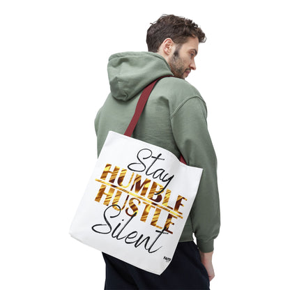 FaithStyles Stay Humble Hustle Silent Tote Bag — Motivational Leopard Print Canvas Tote