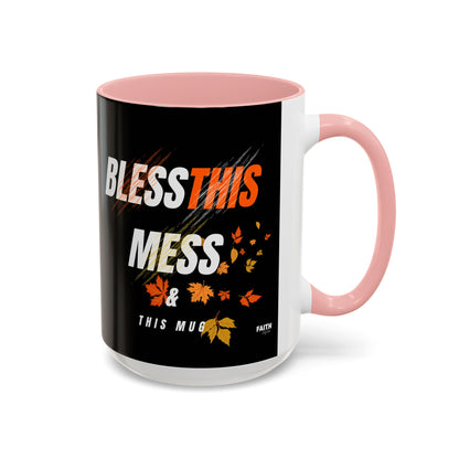 FaithStyles Bless This Mess Coffee Mug, Autumn Mug, Funny Mug Gift, Black Ceramic Mug, Fall Coffee Cup