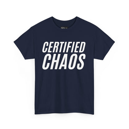 Certified Chaos Unisex Heavy Cotton Tee, Casual Tee, Graphic Tee, Trendy T-Shirt, Gift for Friends, Everyday Wear