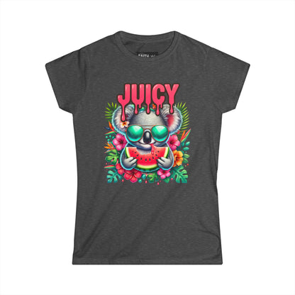 Juicy Koala Women's Softstyle Tee, Cute Summer Shirt, Casual Graphic Tee, Fun Gift for Friends, Tropical Vibe T-Shirt