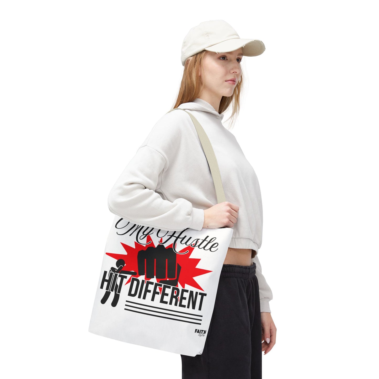 FaithStyles Motivational 'My Hustle, Hit Different' Graphic Tote Bag