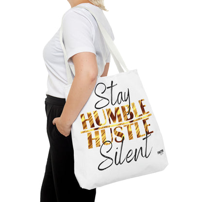 FaithStyles Stay Humble Hustle Silent Tote Bag — Motivational Leopard Print Canvas Tote