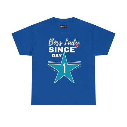 Boss Lady Since Day 1 Tee - Unisex Heavy Cotton Shirt, Perfect for Bosses, Gifts, Celebrations, Fun Occasions, Casual Wear