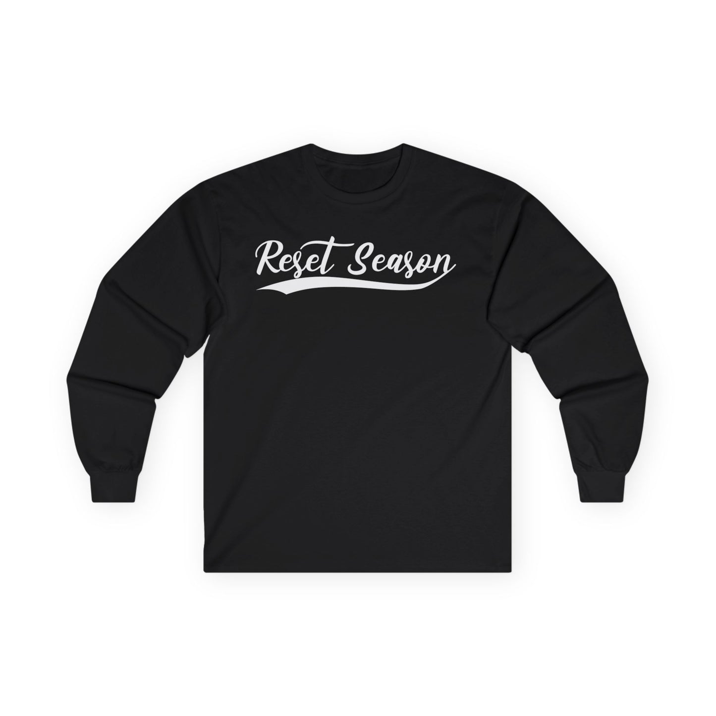 Long Sleeve Tee — "Reset Season" Script Graphic