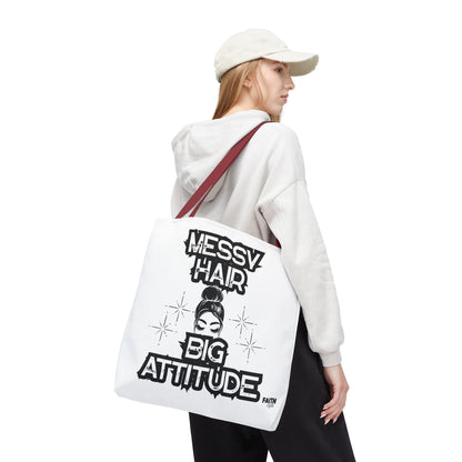 FaithStyles Tote Bag — "Messy Hair Big Attitude" Graphic Tote for Stylish Women