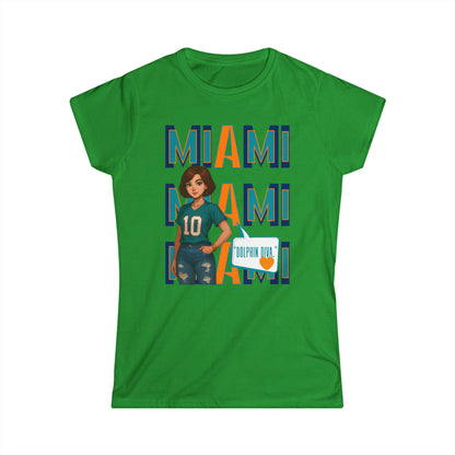 Miami Dolphins Women’s Softstyle Tee - Casual Sportswear, Game Day Outfit, Fan Apparel, Gift for Her, Miami Football Shirt