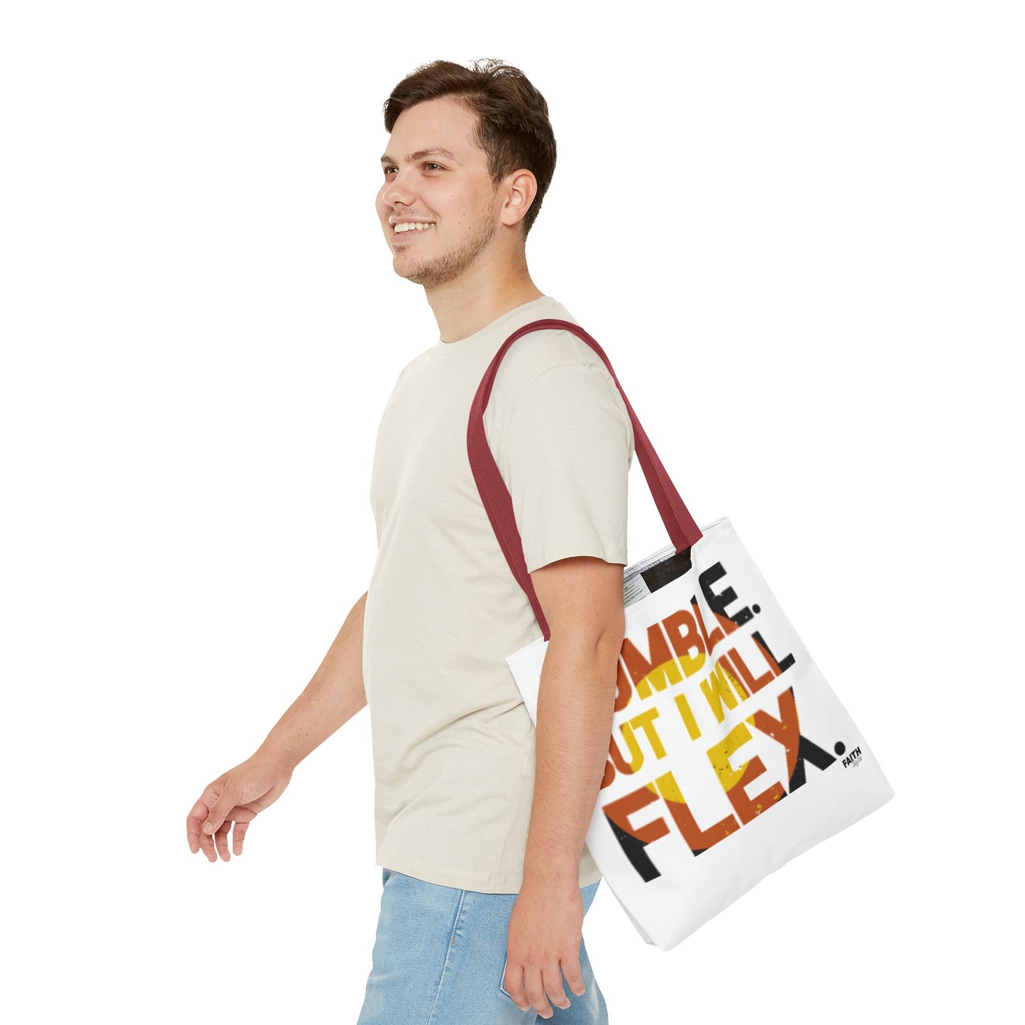 FaithStyles Tote Bag — “Humble But I Will Flex” Graphic Tote, Motivational Everyday Bag