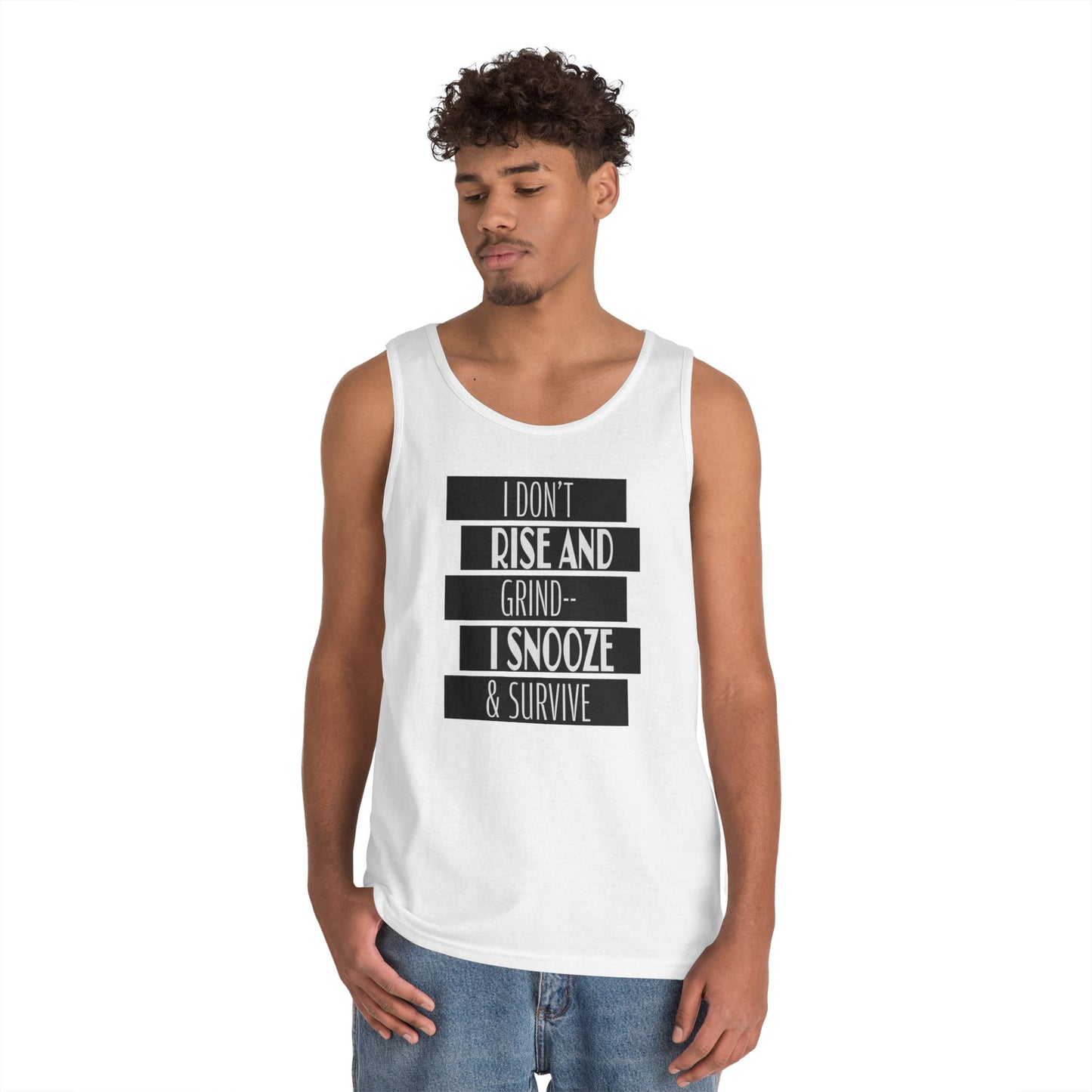 Heavy Cotton Tank Top with "I Don't Rise and Grind - I Snooze & Survive" Design - Relaxed Vibe, Perfect for Lazy Days, Gift for [...]