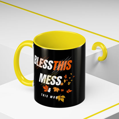 Bless This Mess Coffee Mug, Autumn Mug, Funny Mug Gift, Black Ceramic Mug, Fall Coffee Cup