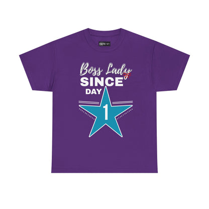 Boss Lady Since Day 1 Tee - Unisex Heavy Cotton Shirt, Perfect for Bosses, Gifts, Celebrations, Fun Occasions, Casual Wear