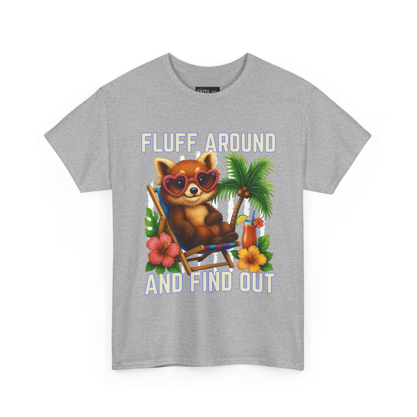 Tropical Cat Tee: Fluff Around and Find Out, Cute Graphic Shirt, Summer Outfit, Unisex Casual Wear, Gift for Animal Lovers