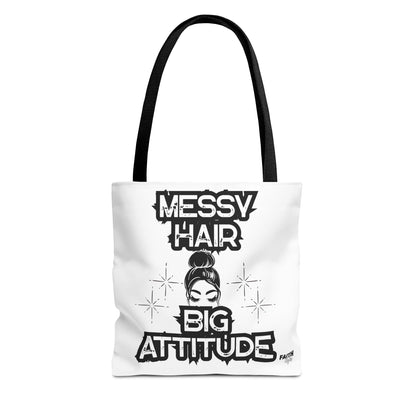 FaithStyles Tote Bag — "Messy Hair Big Attitude" Graphic Tote for Stylish Women