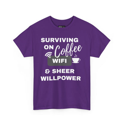 Surviving on Coffee Tee - Unisex Heavy Cotton Shirt, Funny Gift for Coffee Lovers, Perfect for Everyday Wear, Birthday & Holidays