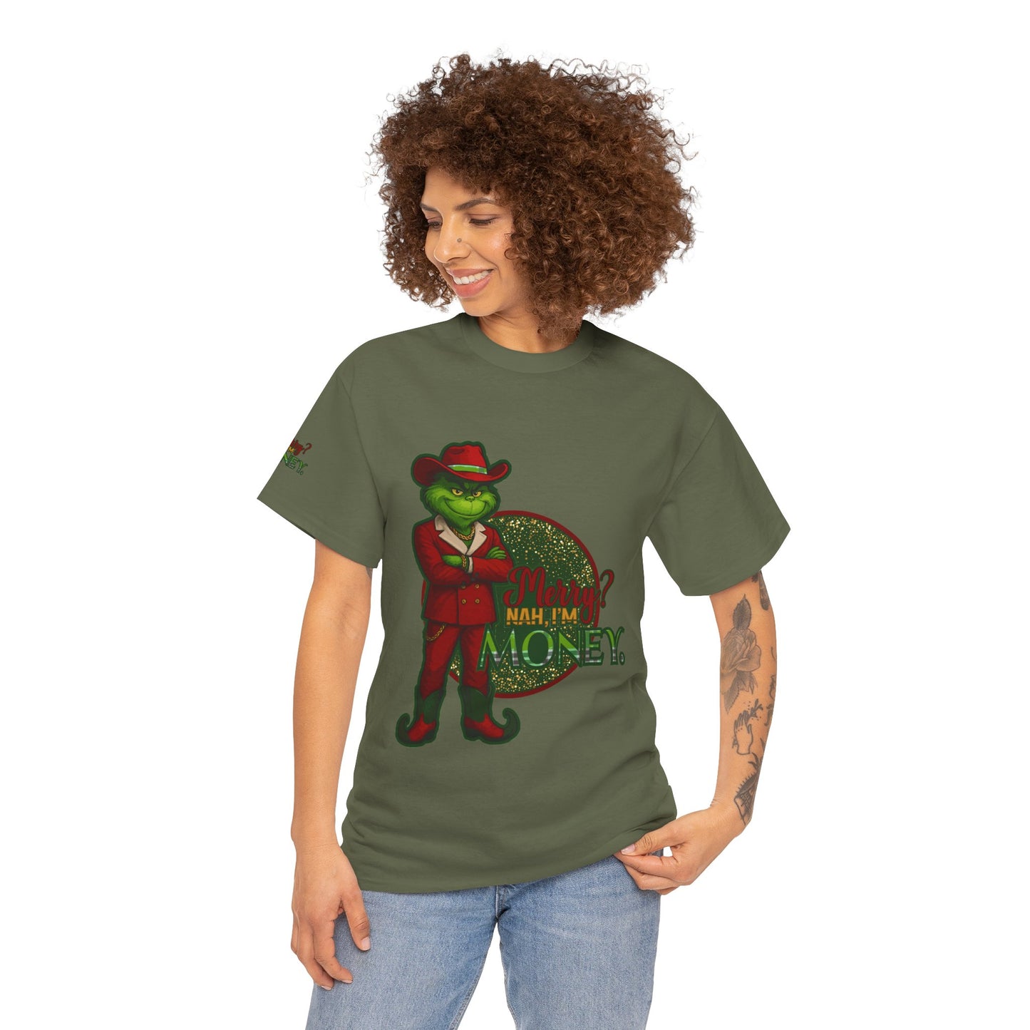 Grinch Inspired in Red Suit Tee — "Nah, I’m Money" Christmas Graphic T-Shirt