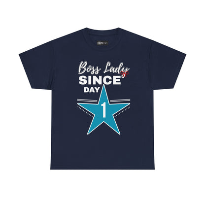 Boss Lady Since Day 1 Tee - Unisex Heavy Cotton Shirt, Perfect for Bosses, Gifts, Celebrations, Fun Occasions, Casual Wear