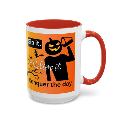 Halloween-Themed Coffee Mug, Sip It Believe It Conquer the Day, Fall Decor, Gift for Pumpkin Lovers, Autumn Kitchenware