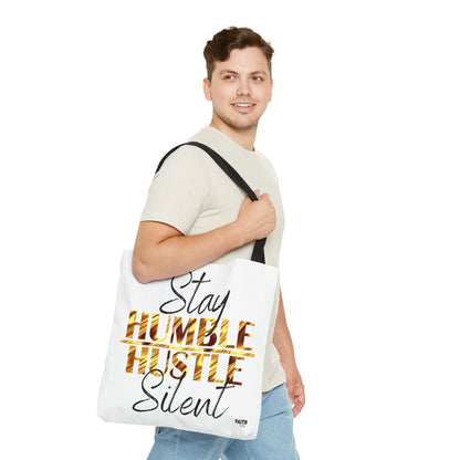 FaithStyles Stay Humble Hustle Silent Tote Bag — Motivational Leopard Print Canvas Tote