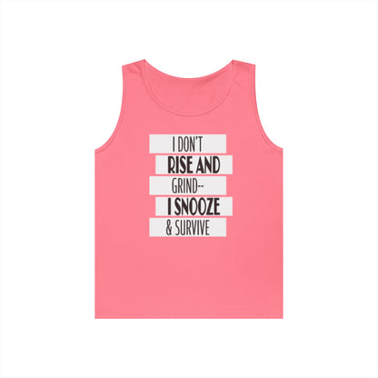 Heavy Cotton Tank Top with "I Don't Rise and Grind - I Snooze & Survive" Design - Relaxed Vibe, Perfect for Lazy Days, Gift for [...]