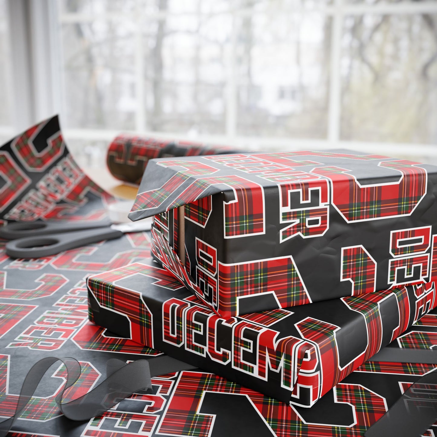 Wrapping Paper — Holiday Plaid ‘Merry’ Design