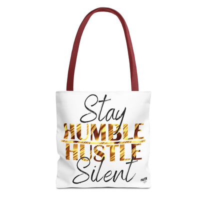 FaithStyles Stay Humble Hustle Silent Tote Bag — Motivational Leopard Print Canvas Tote