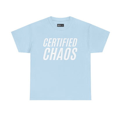 Certified Chaos Unisex Heavy Cotton Tee, Casual Tee, Graphic Tee, Trendy T-Shirt, Gift for Friends, Everyday Wear