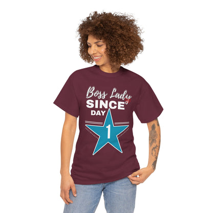 Boss Lady Since Day 1 Tee - Unisex Heavy Cotton Shirt, Perfect for Bosses, Gifts, Celebrations, Fun Occasions, Casual Wear