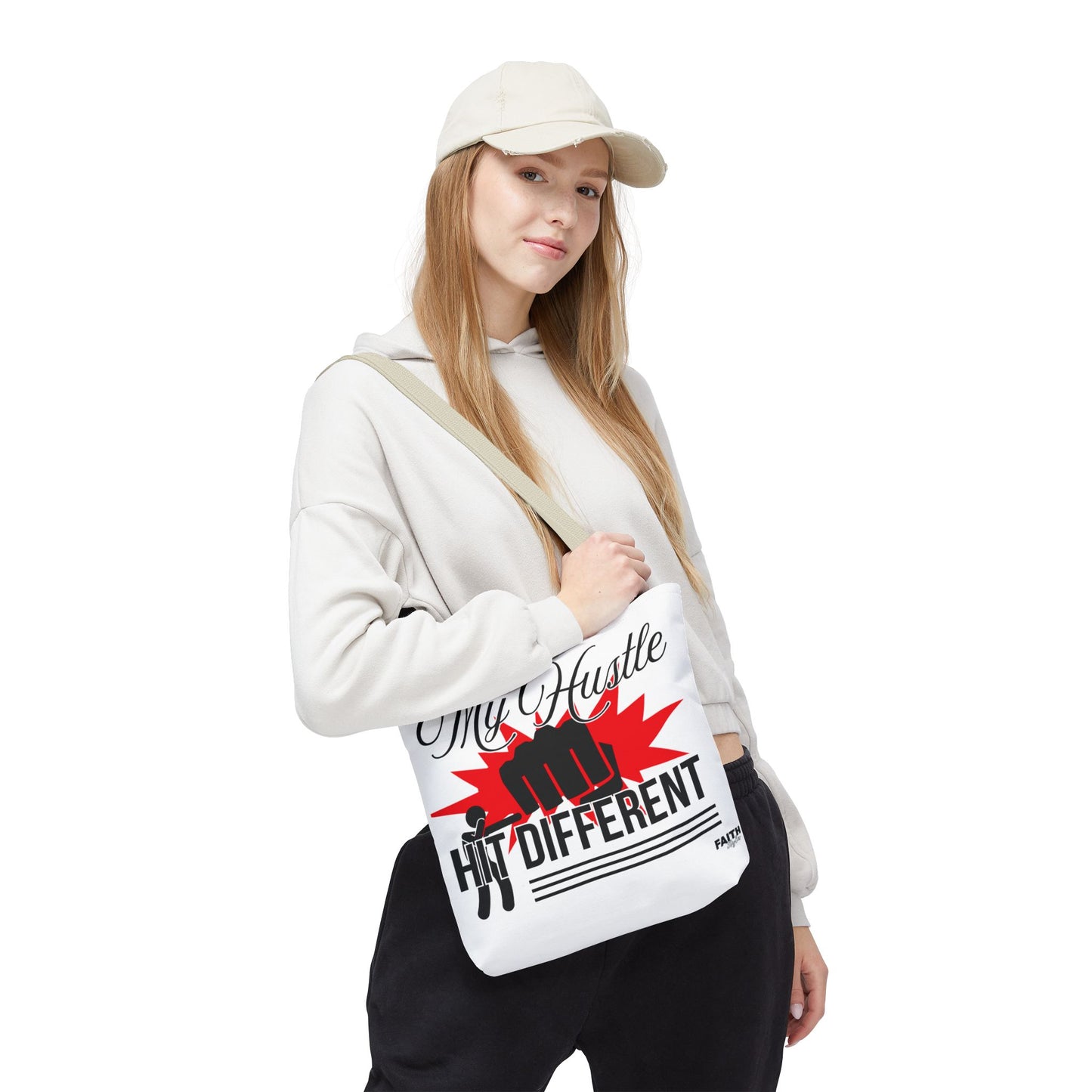 FaithStyles Motivational 'My Hustle, Hit Different' Graphic Tote Bag